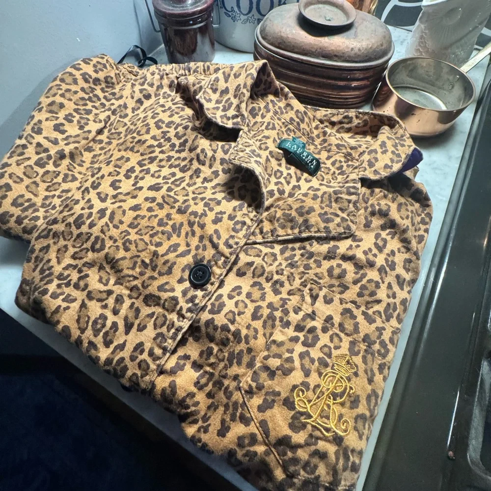 Lauren Ralph Lauren Leopard Print Pajama set with Purple Accents - Picture 2 of 4